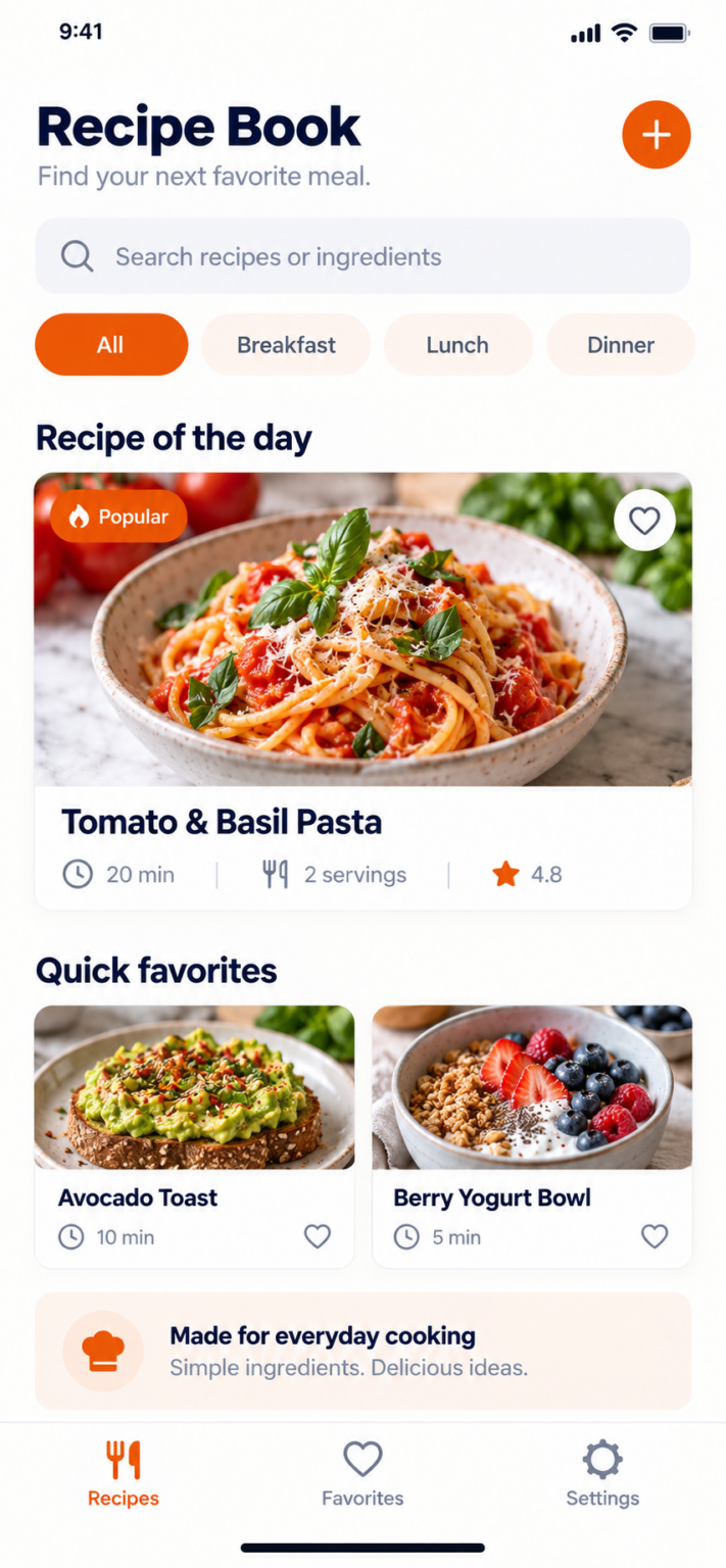Recipe Book concept app screenshot
